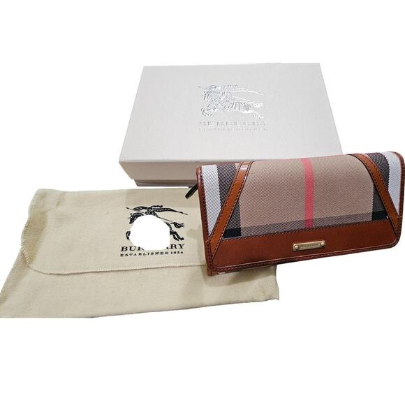 Burberry Brown/Beige House Check Fabric and Leather Leighton Continental Wallet - Picture 5 of 14